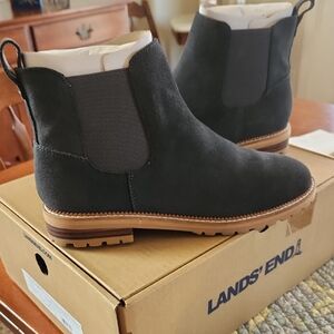 Lands End Navy Blue Zip Ankle Boots 8 1/2